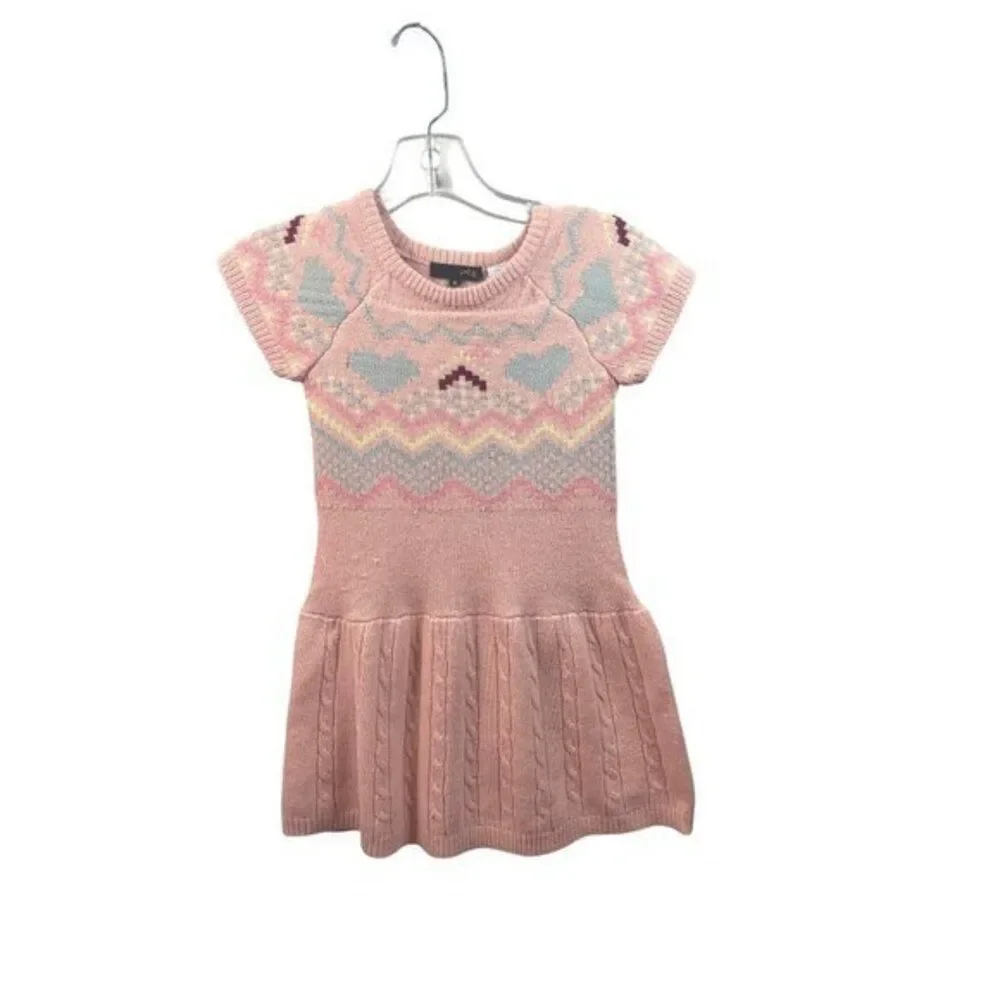 Girls Pink‎ Knit Dress Fair Isle Heart Size 6 Sweater Dress